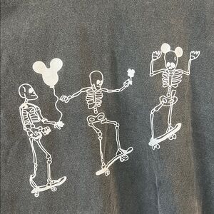 Disney Gray Skeleton skateboarding Graphic T-Shirt with Mickey ears